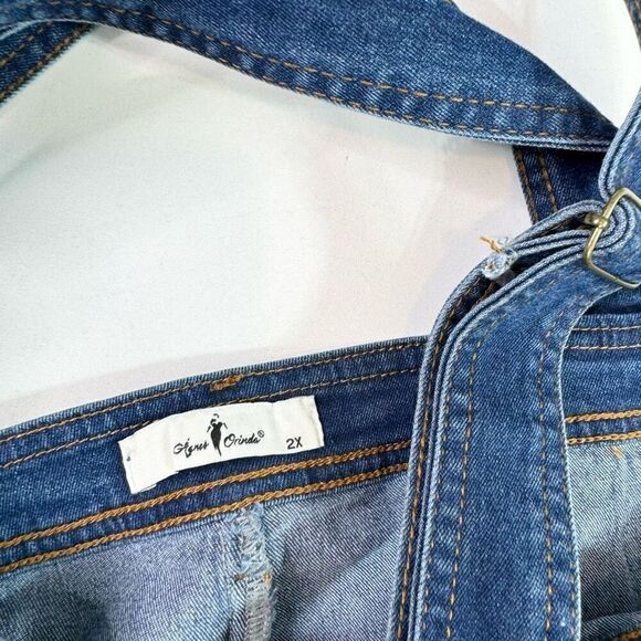 Agnes Orinda Pants Womens 2X Blue Dark-Wash Solid Distressed Denim Overall Jumpe - Picture 4 of 8